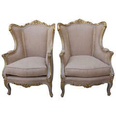 Pair of French Wing Back Armchairs