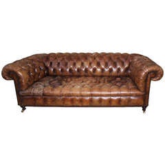 Antique English Leather Tufted Chesterfield Sofa