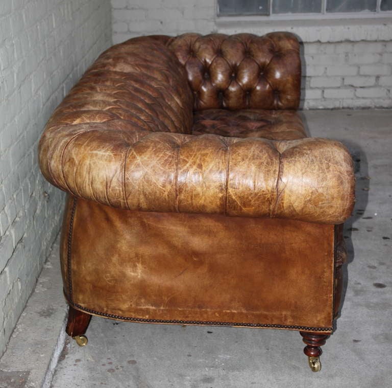 English Leather Tufted Chesterfield Sofa 4