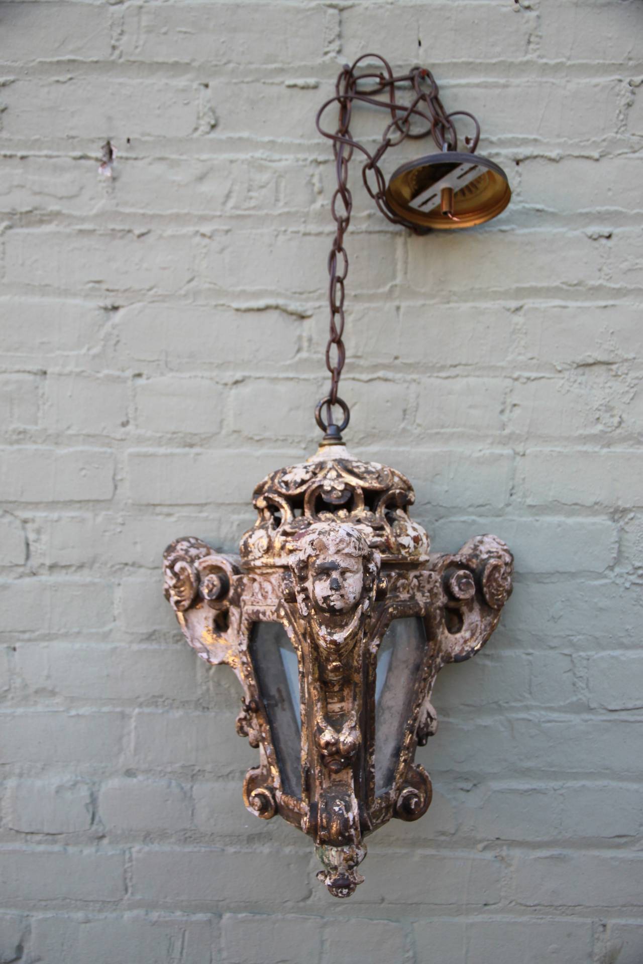 Gilt Pair of Italian Baroque Style Cherub Lanterns