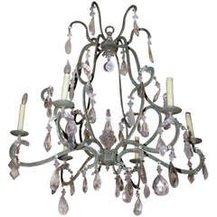 Wrought Iron Painted Rock Crystal Chandelier