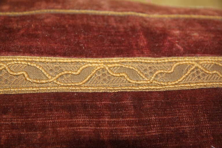 Silk Appliqued Rust Velvet Pillow w/ Tassel Trim