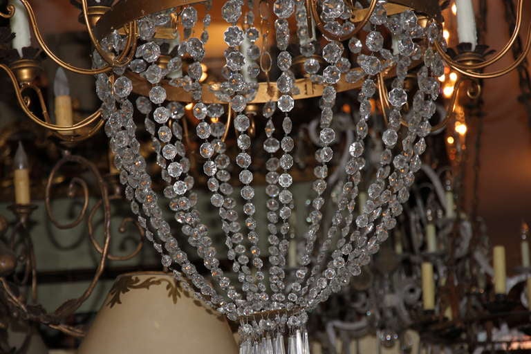 Crystal and Gilt Metal Chandelier w/ Wax Candle Covers at 1stdibs