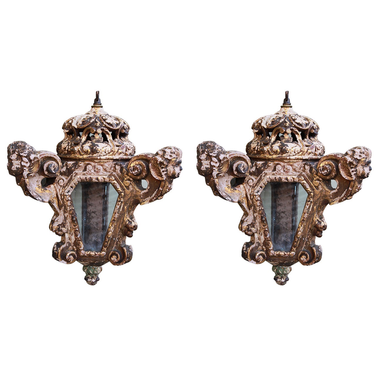 Pair of Italian Baroque Style Cherub Lanterns
