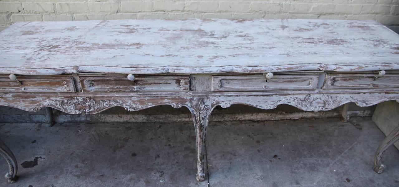 19th Century French Painted Table with Drawers and Pull-Outs In Distressed Condition In Los Angeles, CA