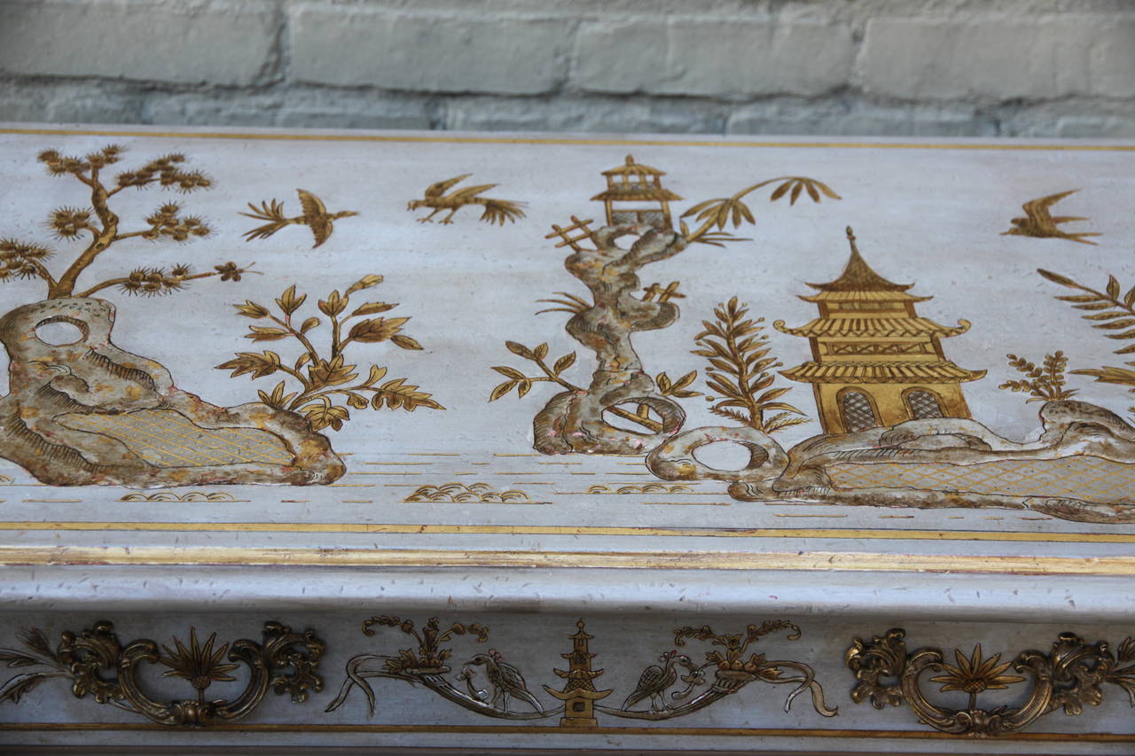 Gold Leaf Pair of French Chinoiserie Painted Chests