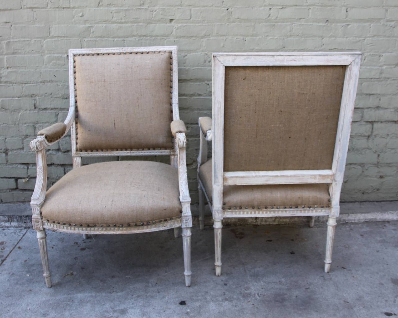 Louis XVI Style Painted Armchairs In Distressed Condition In Los Angeles, CA