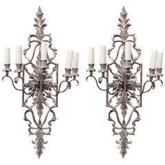 Pair of Carved Italian Silver Gilt Sconces