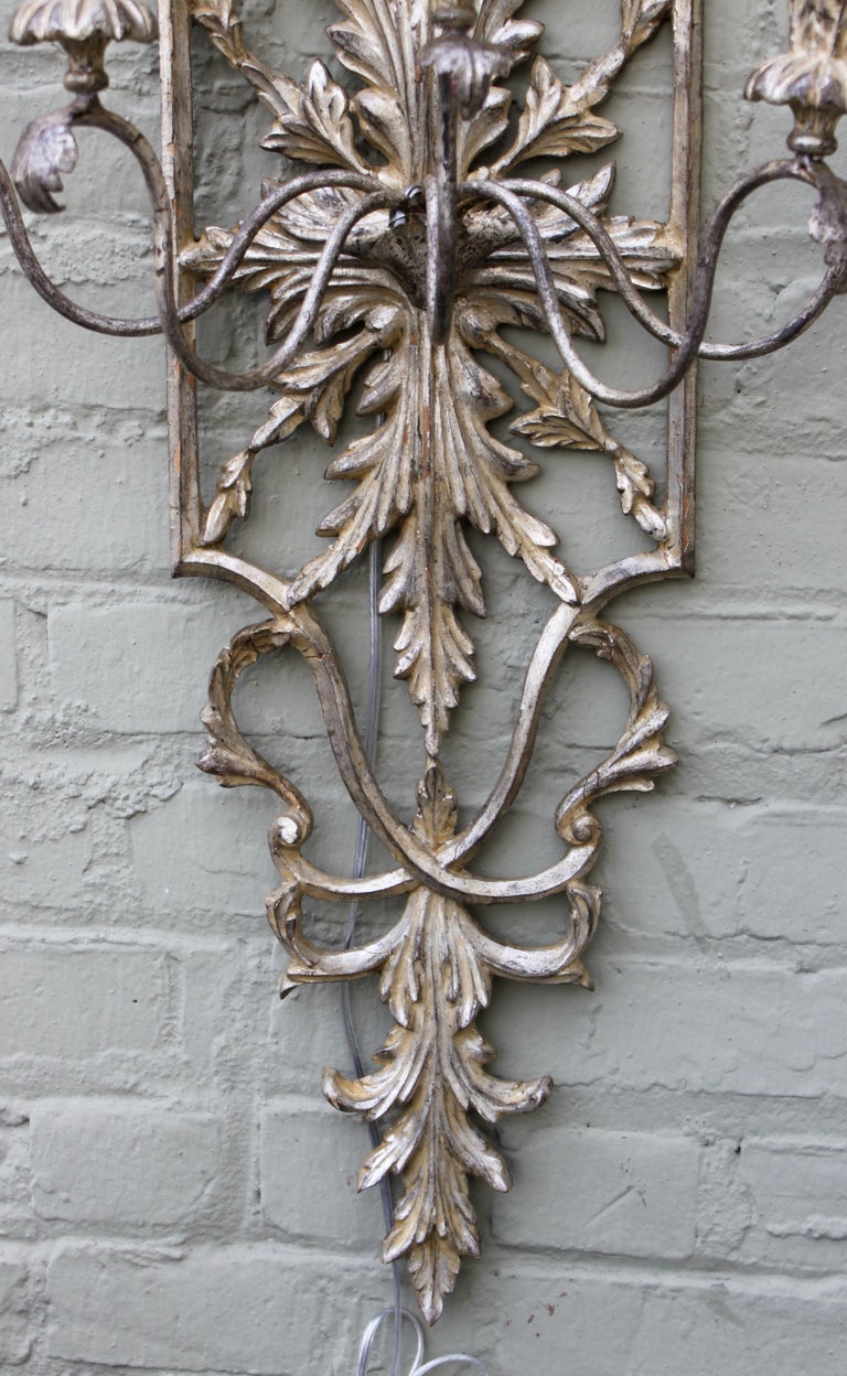 Pair of Carved Italian Silver Gilt Sconces
