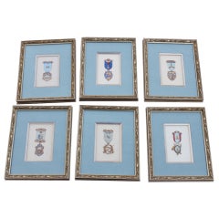 Set of (6) English Hand Painted Framed Medals