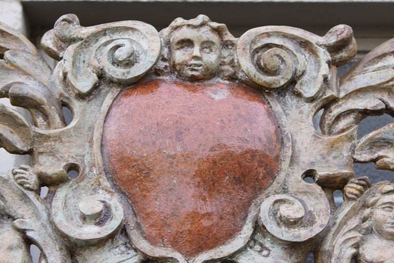 Rococo Carved Cherub Burlap Upholstered Headboard