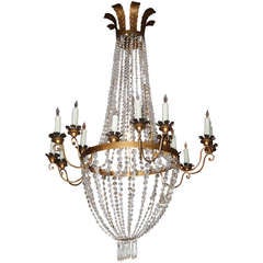 Crystal & Gilt Metal Chandelier w/ Wax Candle Covers