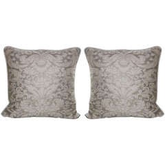Pair of Cream & Gold Fortuny Pillows with Belgium Linen Backs