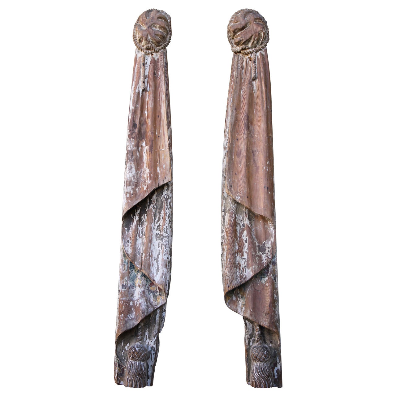 Monumental 19th Century Italian Carvings, Drapery with Tassels