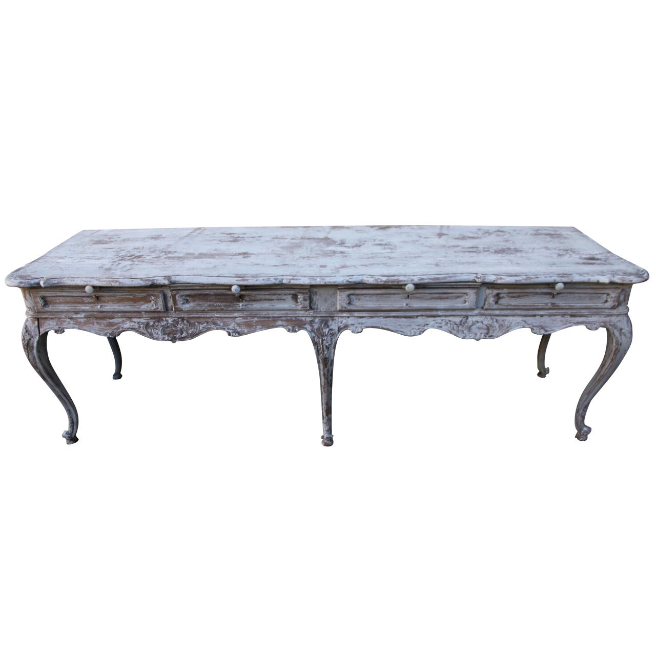 19th Century French Painted Table with Drawers and Pull-Outs