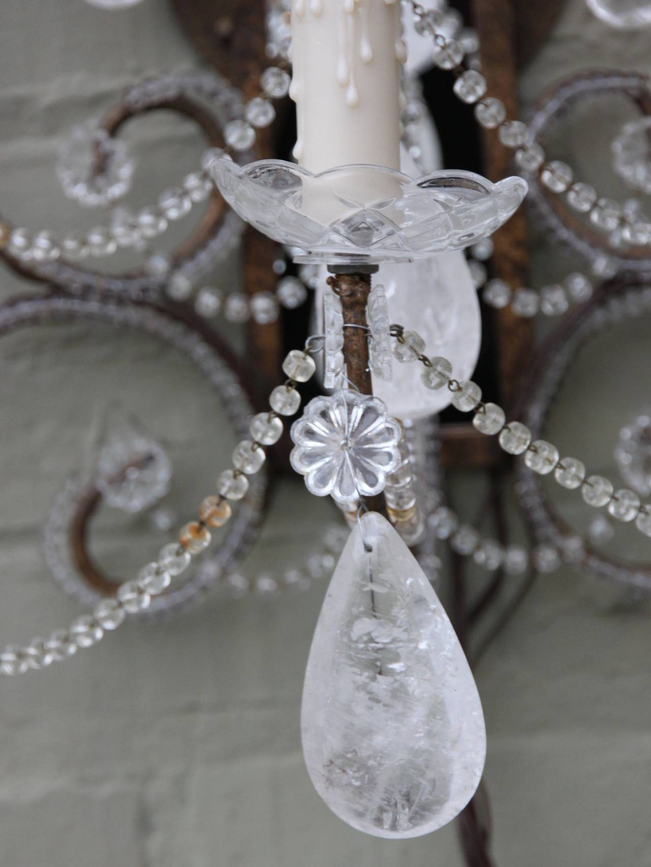 Mid-20th Century Pair of Mirrored Rock Crystal Sconces