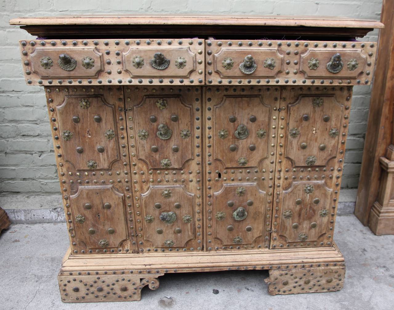 18th Century Spanish Studded Buffet with Bronze Hardware In Distressed Condition In Los Angeles, CA