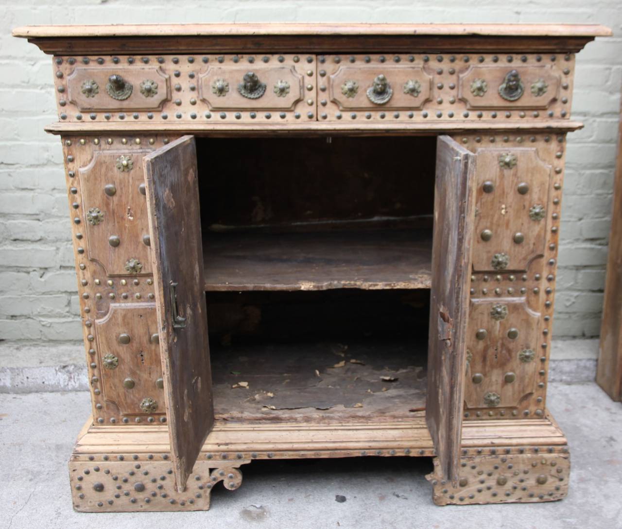 Baroque 18th Century Spanish Studded Buffet with Bronze Hardware