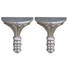 Pair of Italian Silver Gilt Corbels with Painted Tops