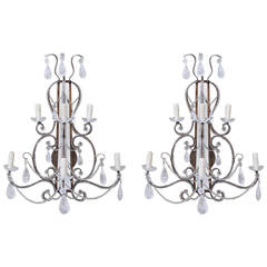 Pair of Mirrored Rock Crystal Sconces