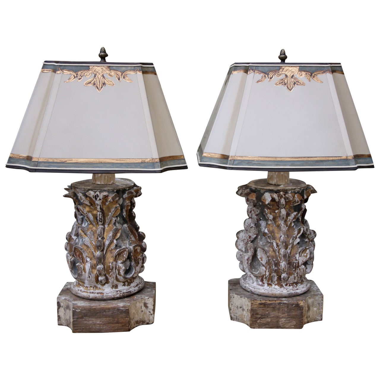 Pair of 19th Century Italian Lamps with Parchment Shades