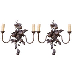 Pair of Ironies Iron Gilt Fruit Sconces