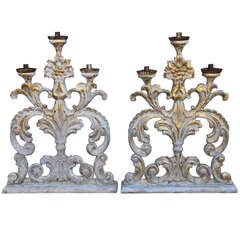 Monumental Pair of Italian Carved Painted Candelabras