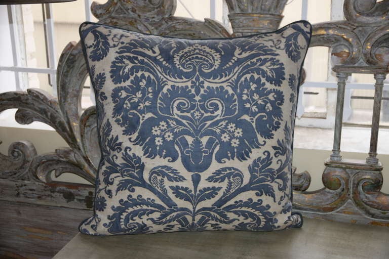 Rococo Pair of Authentic Vintage Blue Fortuny Pillows