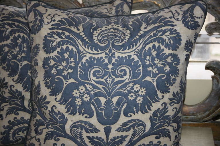 Italian Pair of Authentic Vintage Blue Fortuny Pillows