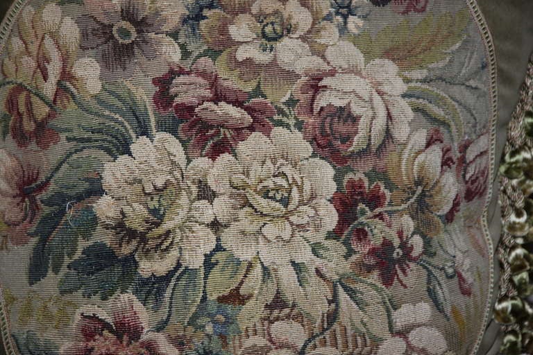 19th Century Pair of French Floral Aubusson Textile Pillows