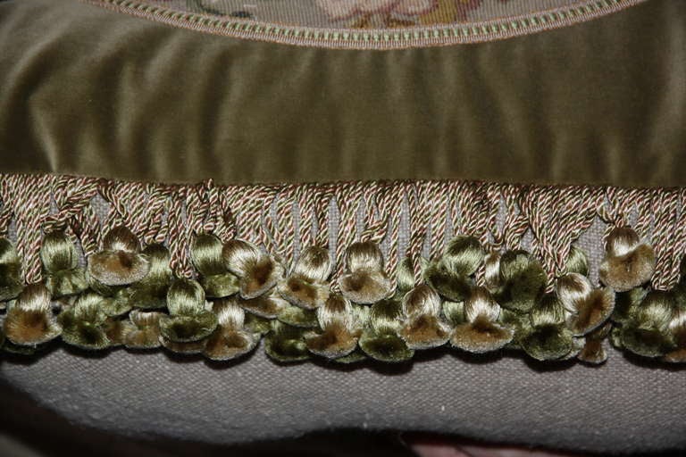 Velvet Pair of French Floral Aubusson Textile Pillows