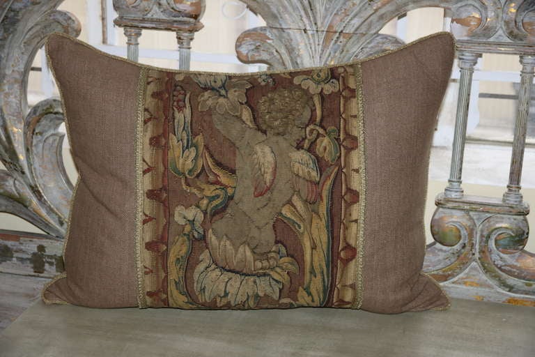 18th Century and Earlier Pair of 18th Century Cherub Tapestry Pillows