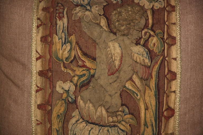 Other Pair of 18th Century Cherub Tapestry Pillows
