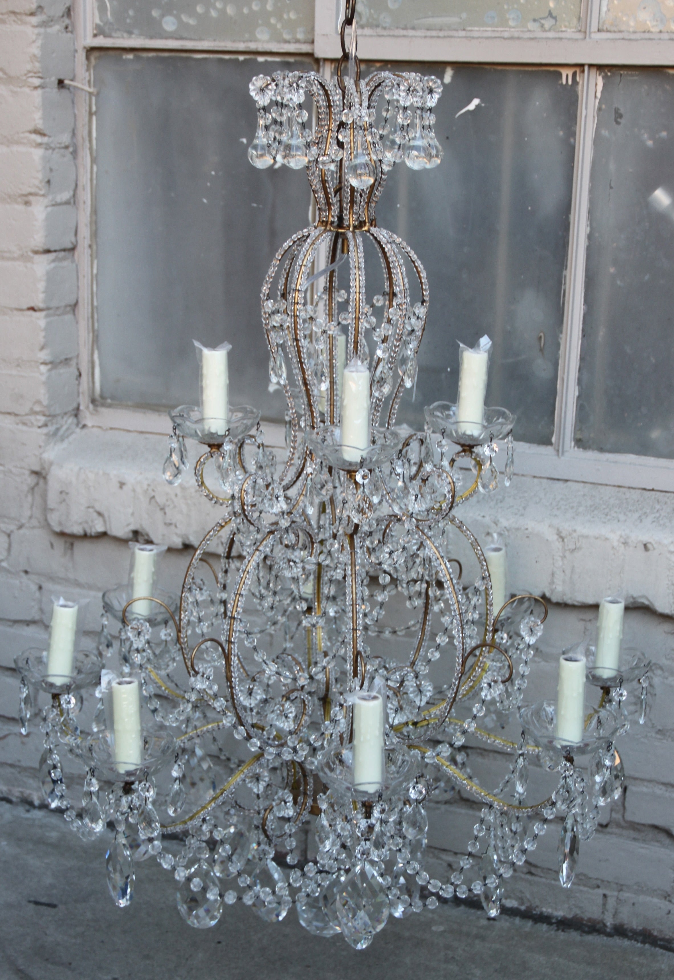 Two-Tiered Beaded Crystal Chandelier