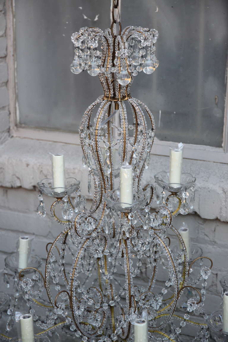Rococo Two-Tiered Beaded Crystal Chandelier