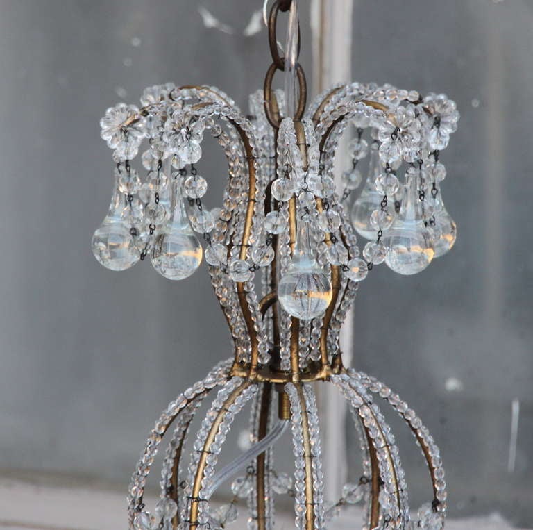 American Two-Tiered Beaded Crystal Chandelier