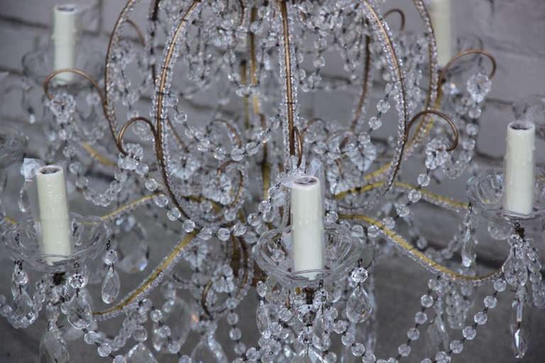 Two-Tiered Beaded Crystal Chandelier In Excellent Condition In Los Angeles, CA