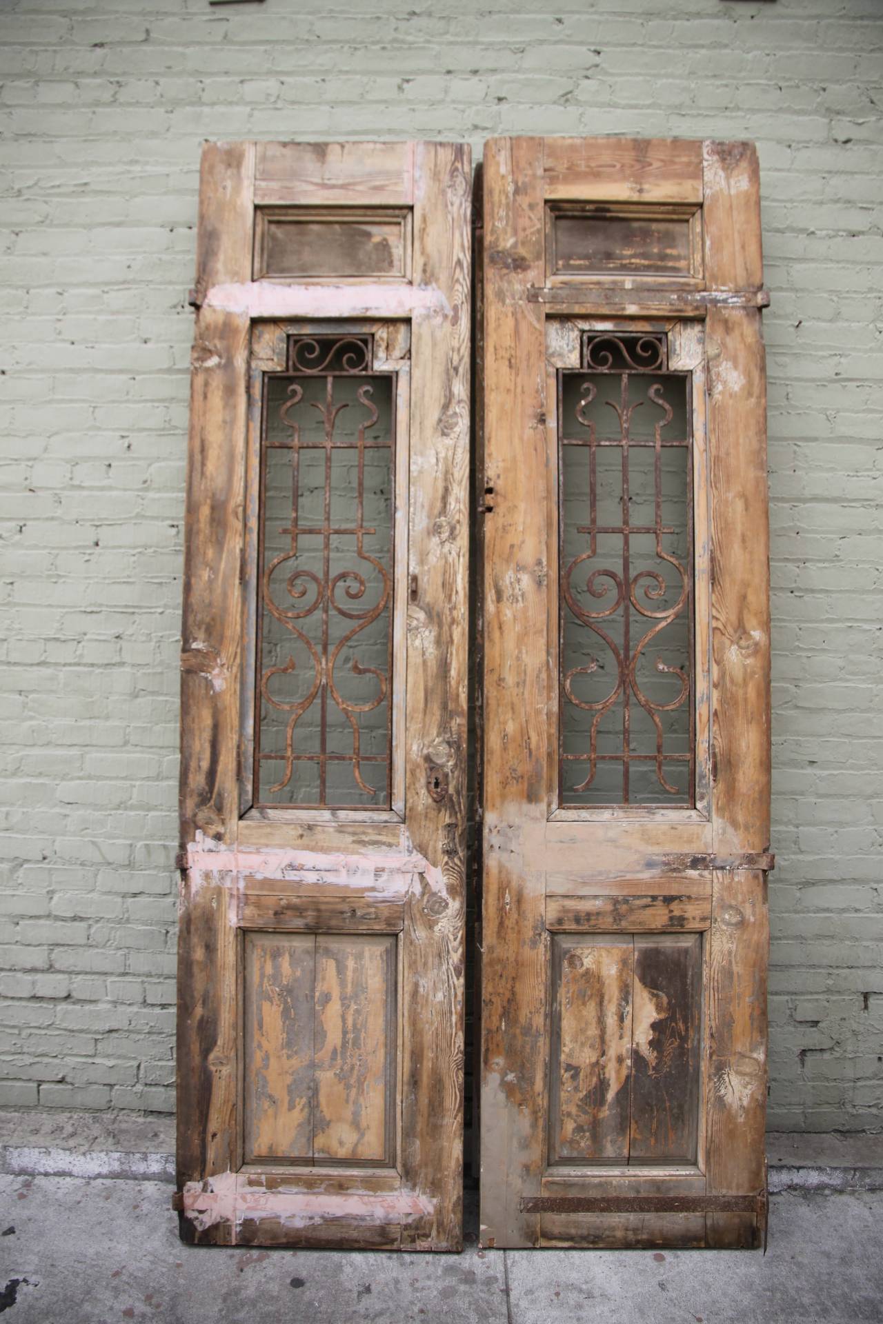 Pair of Monumental French Doors with Iron Grates 1