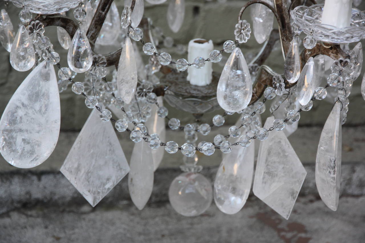 Five-Light Rock Crystal Chandelier In Distressed Condition In Los Angeles, CA