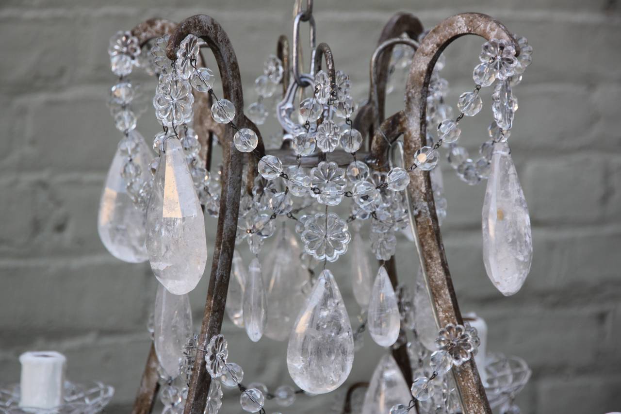 Silvered Five-Light Rock Crystal Chandelier