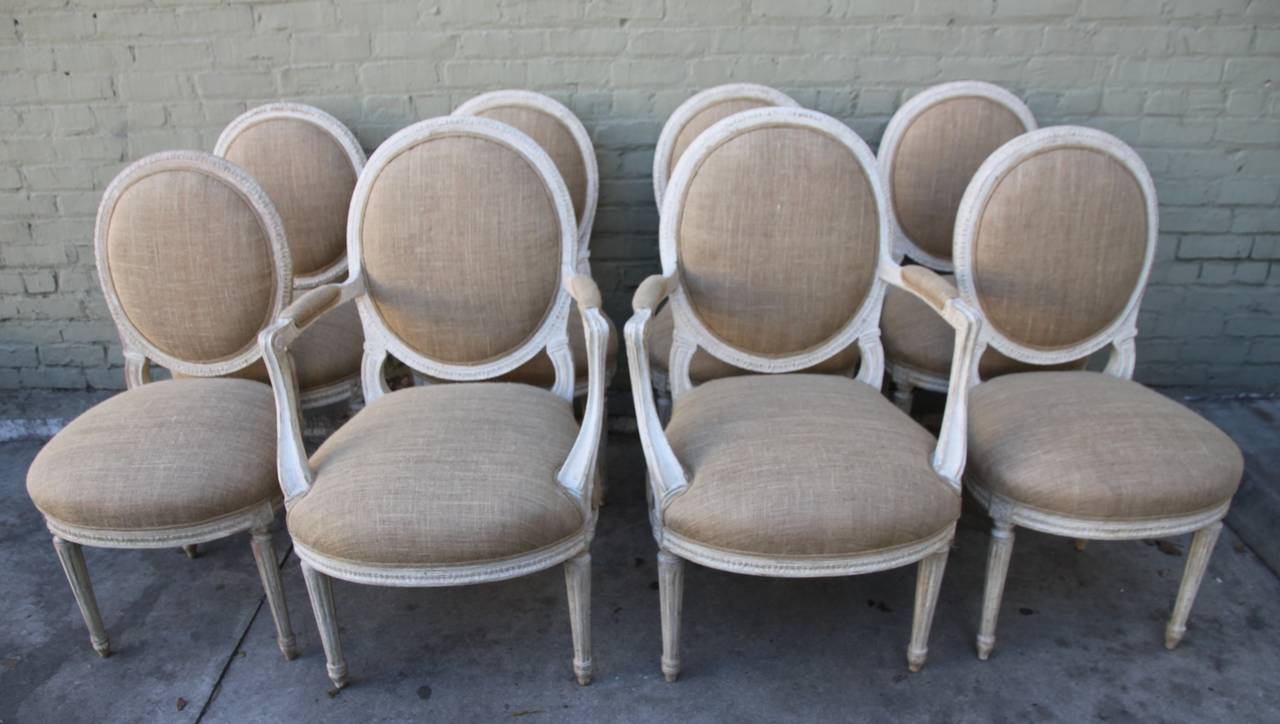Neoclassical Set of Eight Italian Painted Dining Chairs