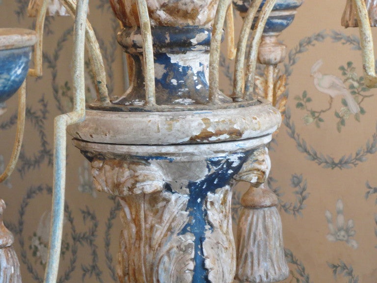 Italian Monumental Carved  Painted Tassel Chandelier