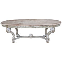 Antique Carved Italian Painted Dining Table with Inlaid Top