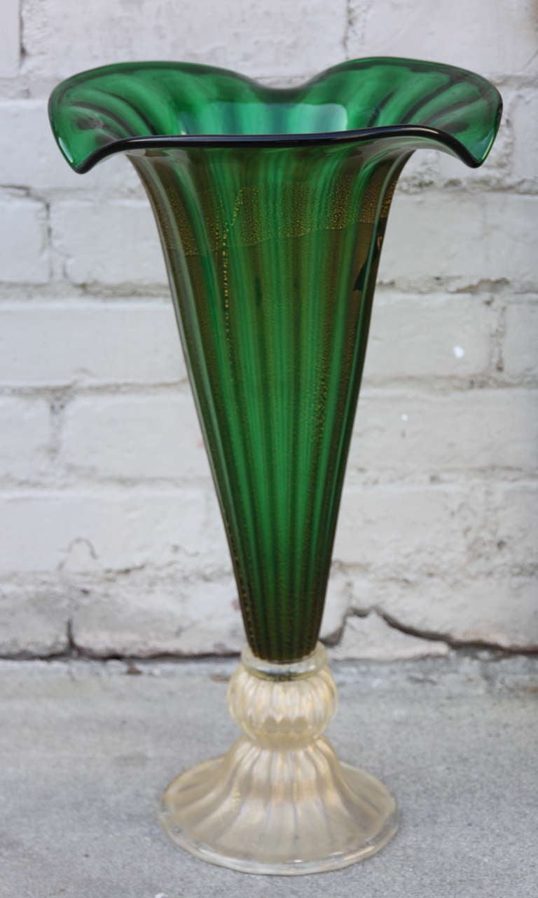 20th Century Monumental Green Murano Vase