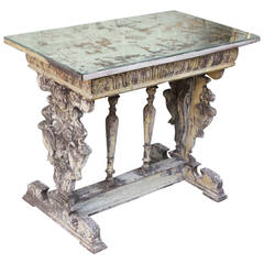 Carved Italian Table with Vintage Mirrored Top