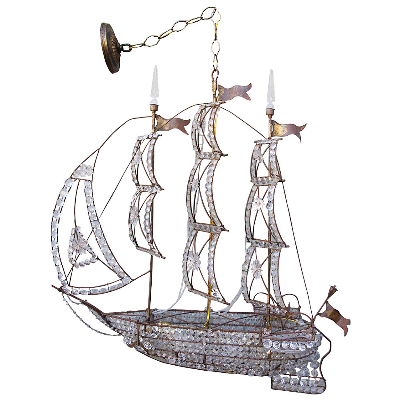 Crystal Beaded Ship Chandelier, circa 1930s