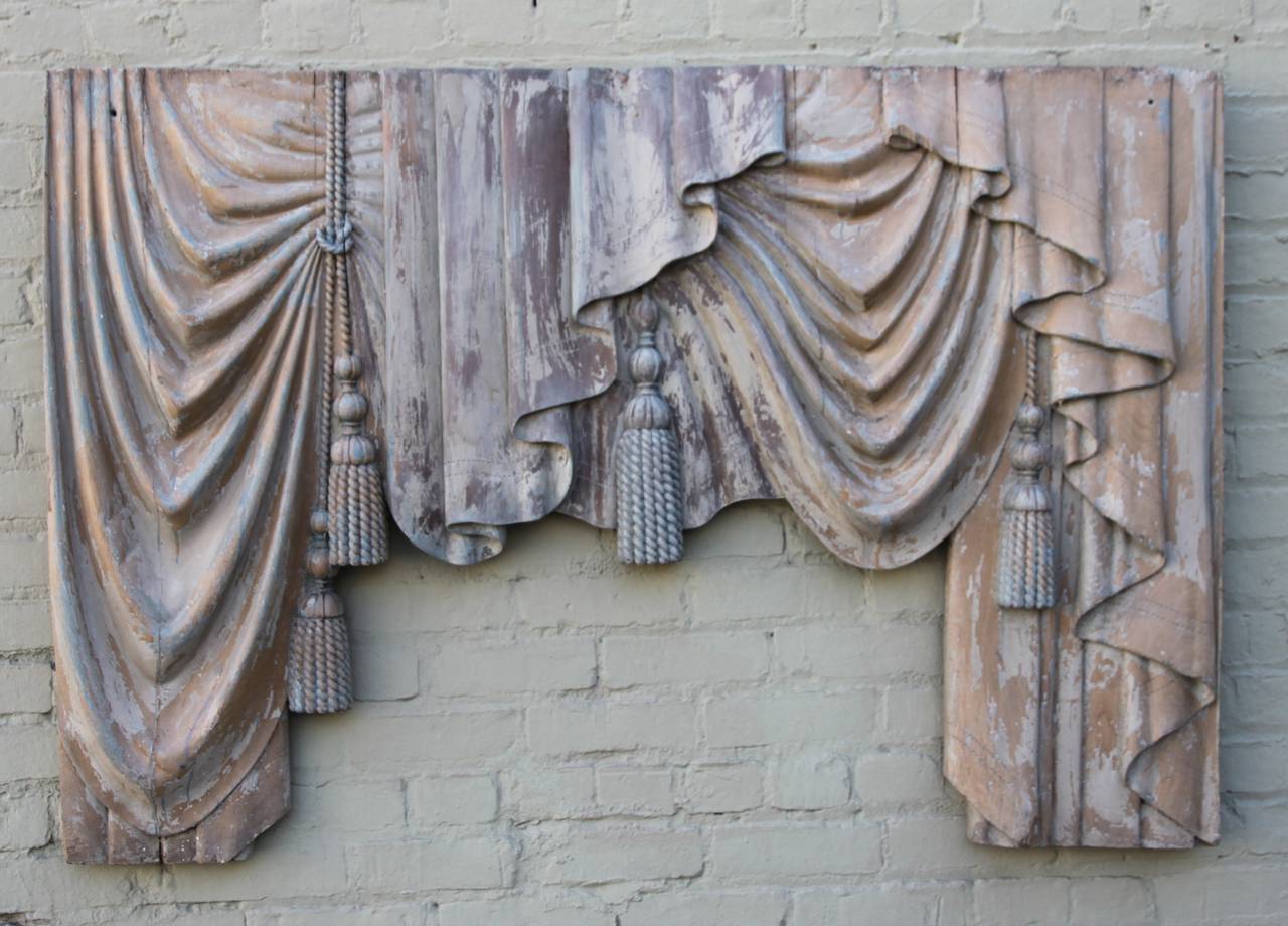19th century carved painted Italian valence with tassels throughout.
