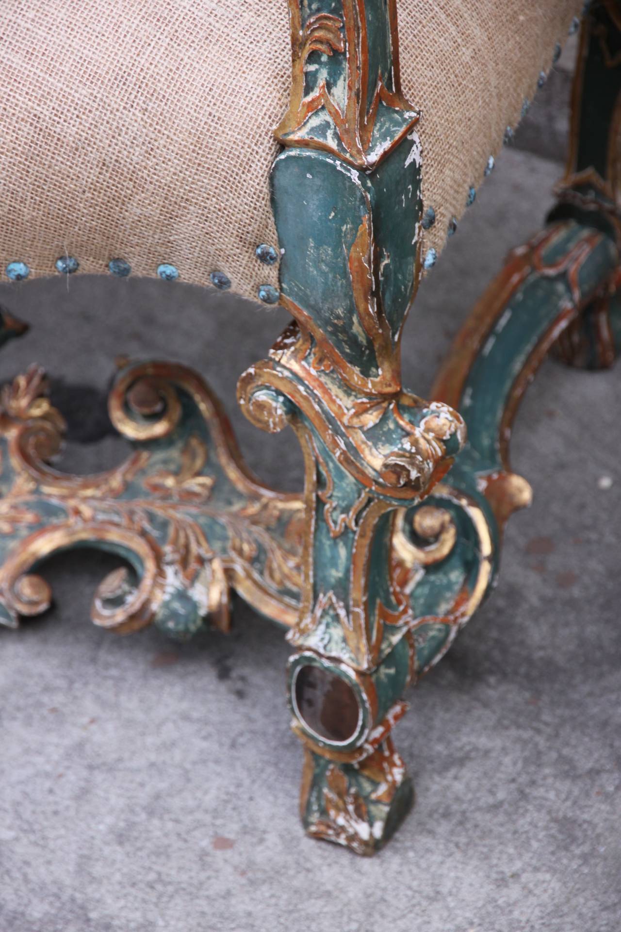 Burlap Italian Baroque Painted and Parcel-Gilt Armchairs