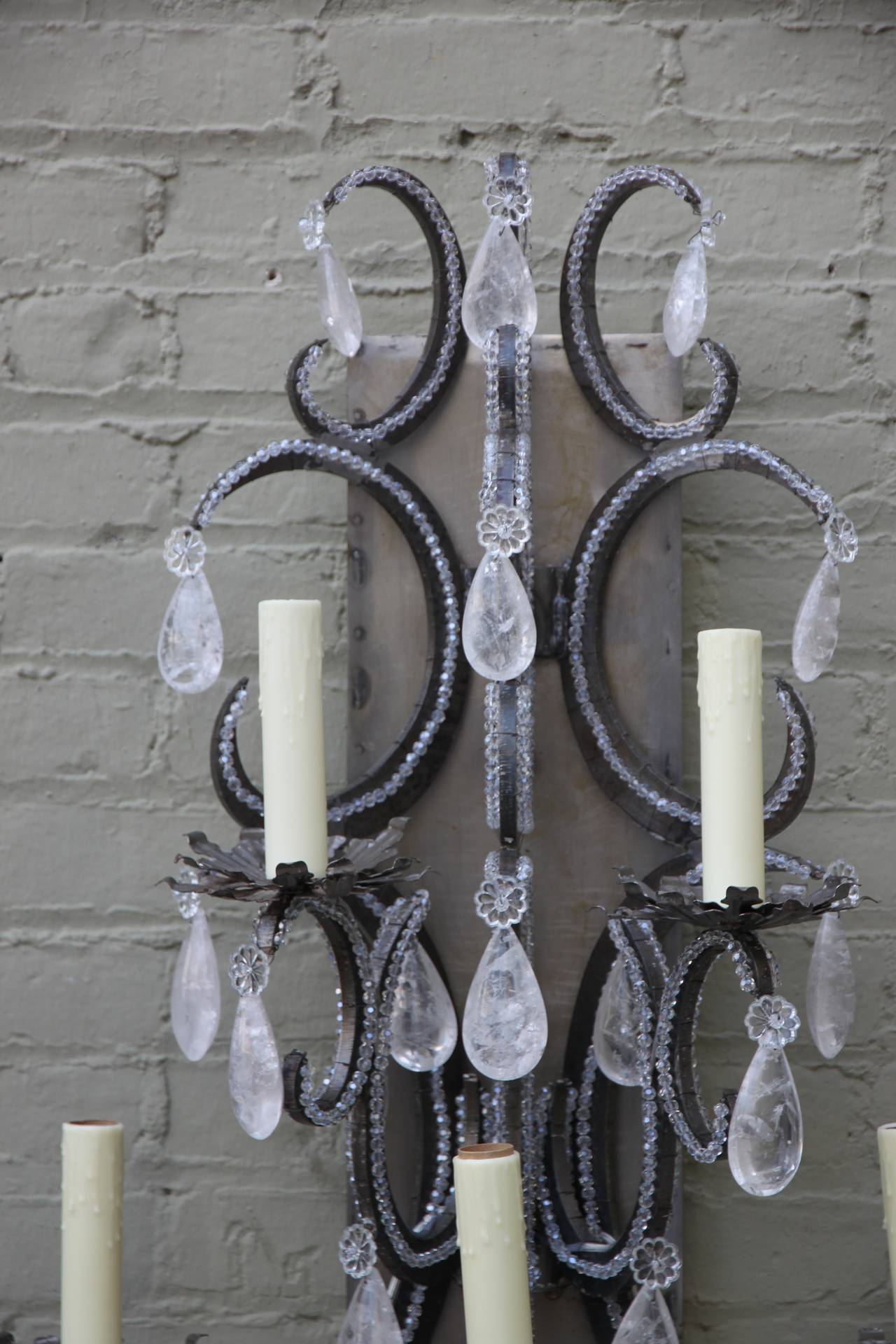 Monumental Industrial Rock Crystal Sconces In Distressed Condition In Los Angeles, CA