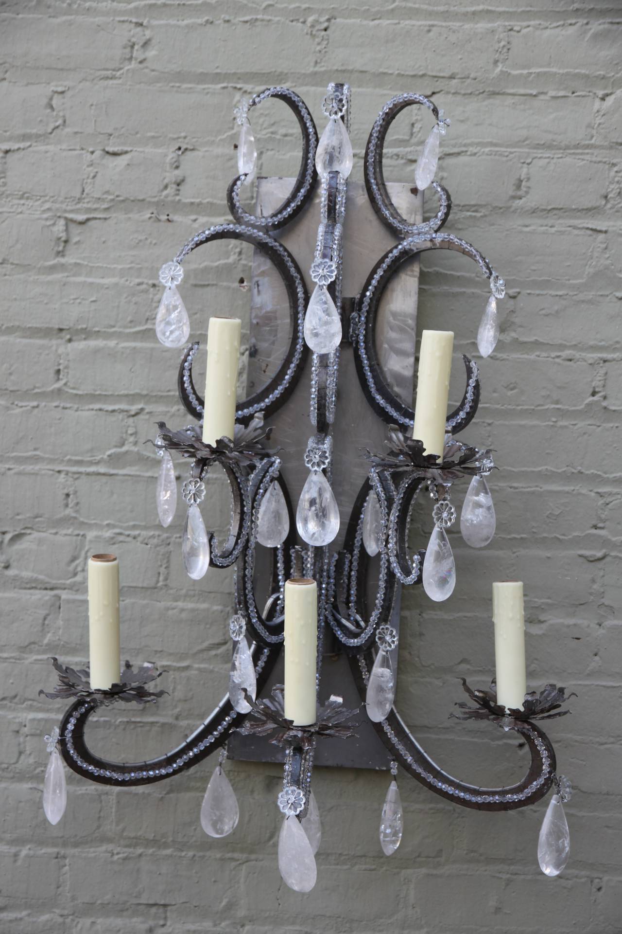 American Monumental Industrial Rock Crystal Sconces